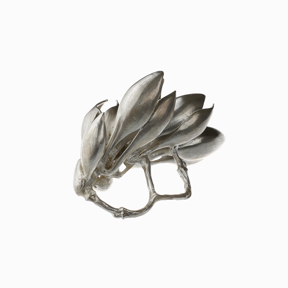 Prsten magnolie, sedm květů stříbro 02