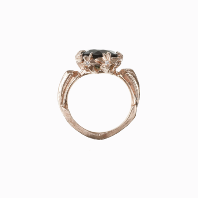 Hvězdný prsten s vltavínem růžové zlato 02