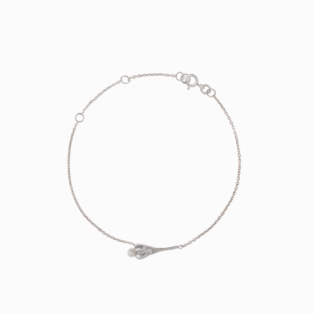 Náramek malý kvítek s perlou stříbro