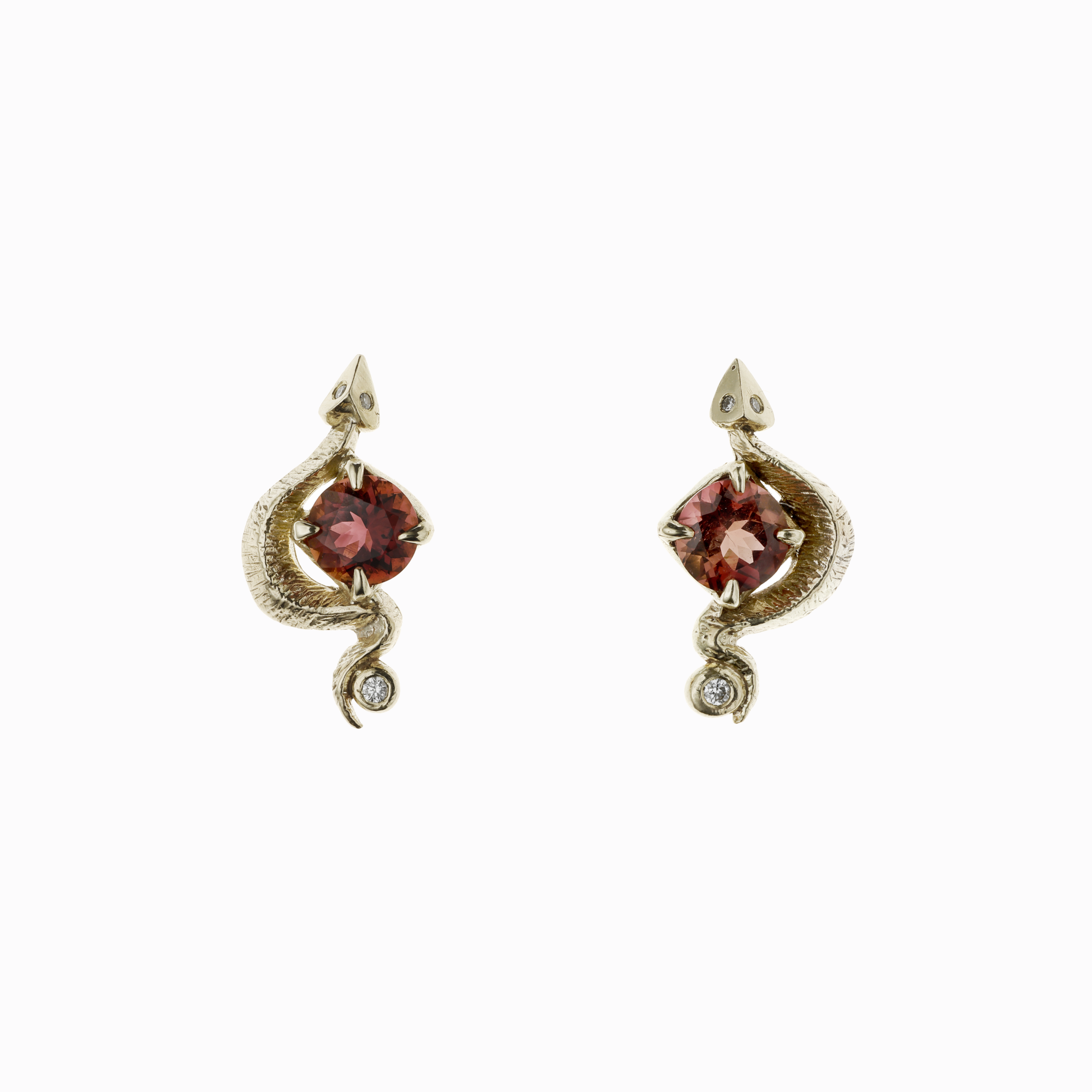 Náušnice Had s Turmalínem žluté zlato 01