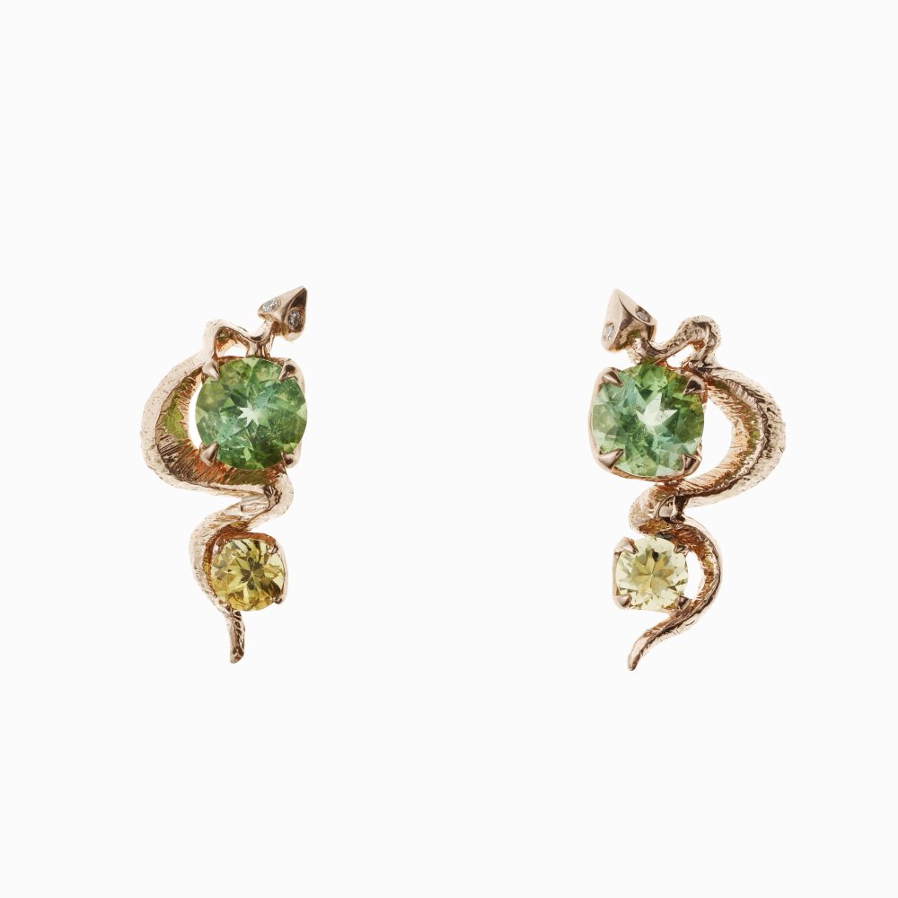 Náušnice Had s Turmaliny a brilianty originál 01