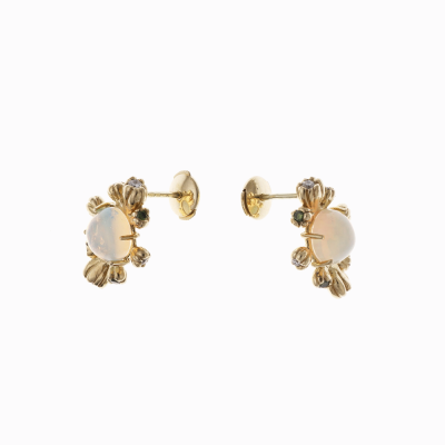Náušnice kvítí s opály žluté zalto 02