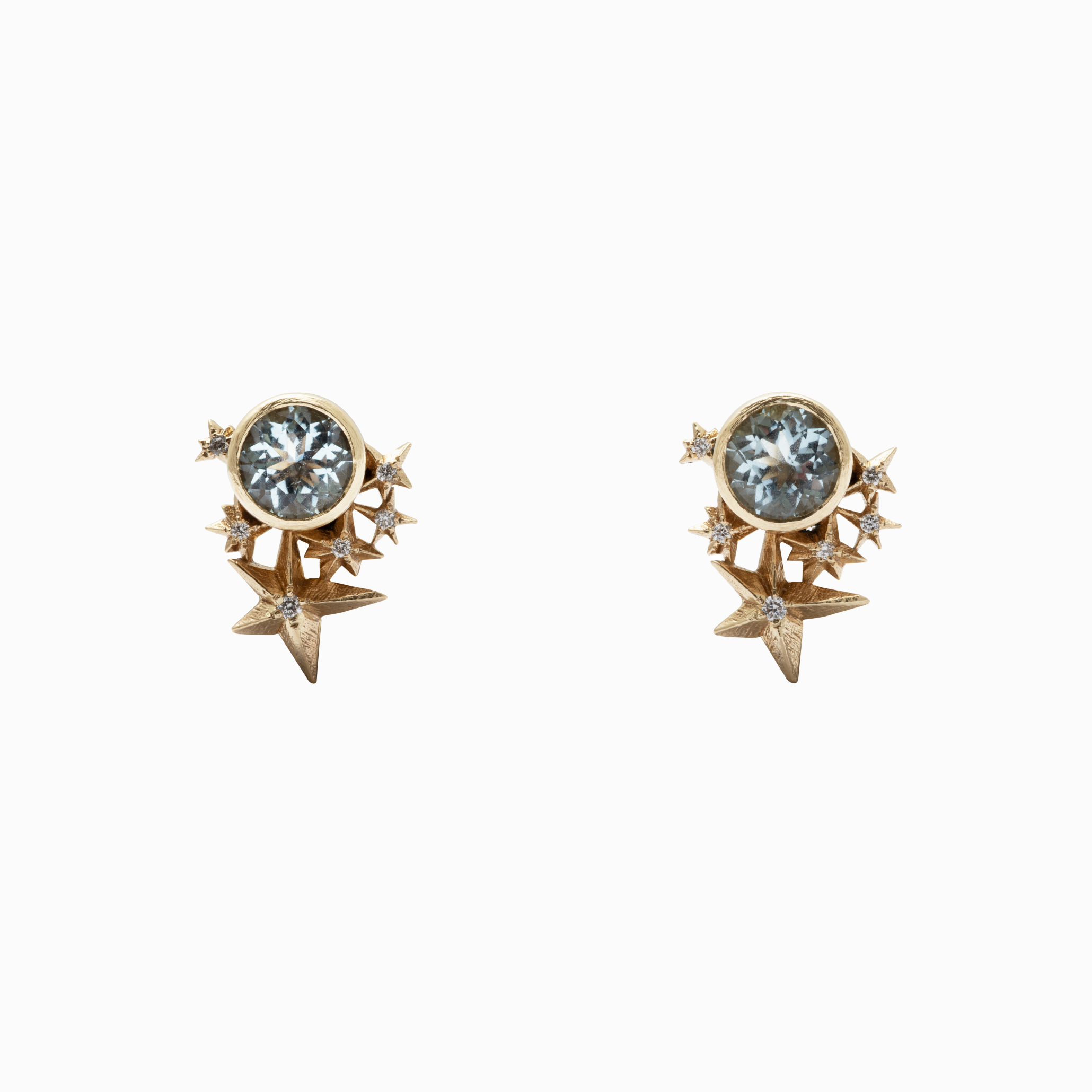 Amor Fati Náušnice mlhovina s akvamarínem žluté zlato