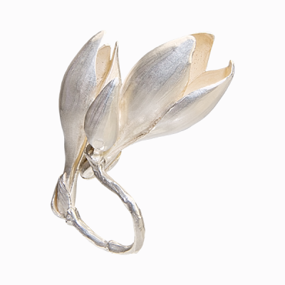 Prsten magnolie, tři květy stříbro 01