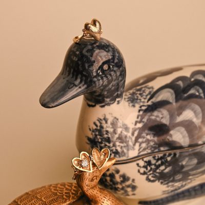 Valentýn otevírací prsten medailon Kachničky zlatý prsten otevírací s diamantem