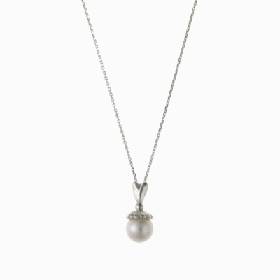 Náhrdelník srdce s perlou stříbro 01
