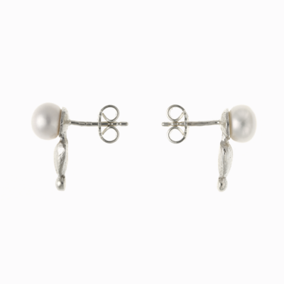 Náušnice srdce s perlou malé stříbro 02