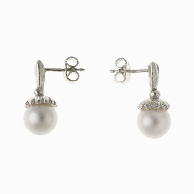 Náušnice srdce s perlou stříbro 02