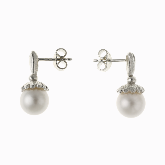 Náušnice srdce s perlou stříbro 02