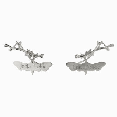 Naušnice můra na větvi stříbro 02